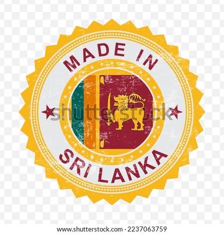 Vector illustration of round yellow stamp. Made in Sri Lanka on transparent background (PNG).