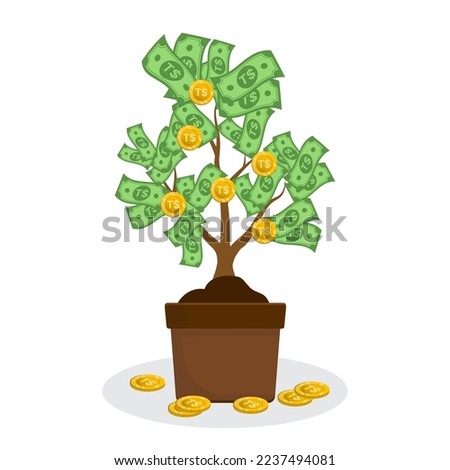 Vector illustration of a money tree with Paʻanga Tonga currency. Colored vector for website design .Simple design on white background.