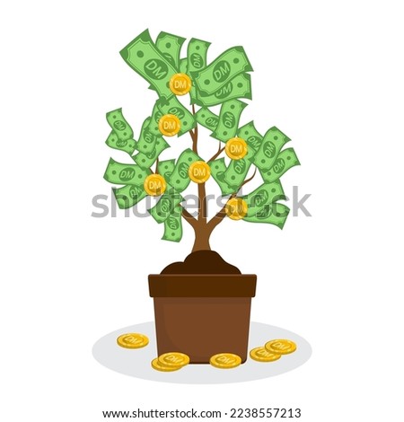 Vector illustration of a money tree with deutsche mark currency. Colored vector for website design .Simple design on white background.