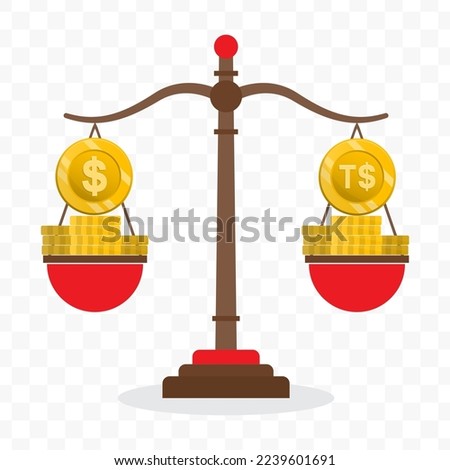 Vector illustration of dollar currency scale with Paʻanga Tonga. Colored vector for website design. Simple design on transparent background (PNG).