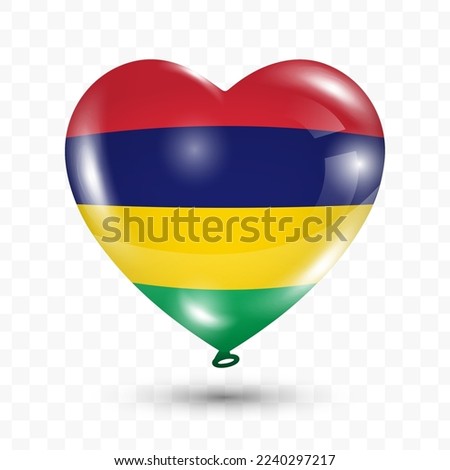Vector illustration of a Mauritius country love balloon on transparent background (PNG). Flying love balloons for Independence Day celebration.