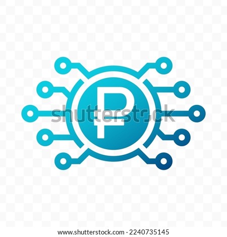 Vector illustration of Rouble digital currency icon in blue color and transparent background (PNG).