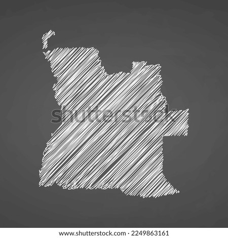 Angola map hand drawn sketch. Vector concept illustration flag, scribble map. Country map for infographic, brochures and presentations isolated on black background. Vector illustration.