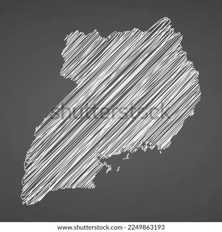 Uganda map hand drawn sketch. Vector concept illustration flag, scribble map. Country map for infographic, brochures and presentations isolated on black background. Vector illustration.