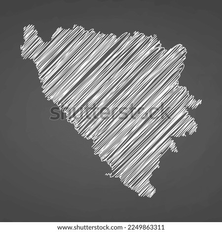 Bosnia-Herzegovina map hand drawn sketch. Vector concept illustration flag, scribble map. Country map for infographic, brochures and presentations isolated on black background. Vector illustration.