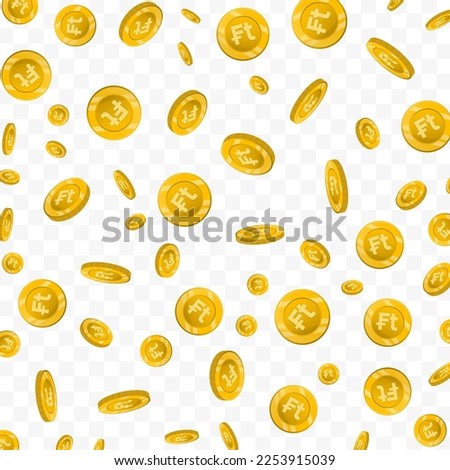 Vector illustration of Hungarian Forint currency. Flying gold coins on transparent background (PNG).