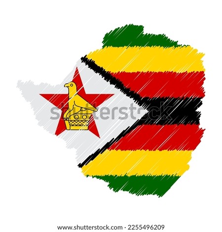 Zimbabwe map color hand drawn sketch. Vector concept illustration flag, scribble map. Country map for infographic, brochures and presentations isolated on white background. Vector illustration.