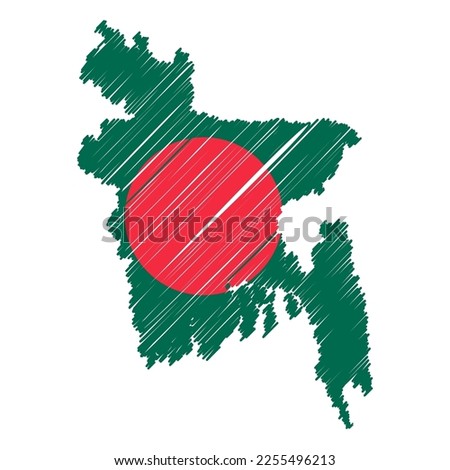 Bangladesh map color hand drawn sketch. Vector concept illustration flag, scribble map. Country map for infographic, brochures and presentations isolated on white background. Vector illustration.