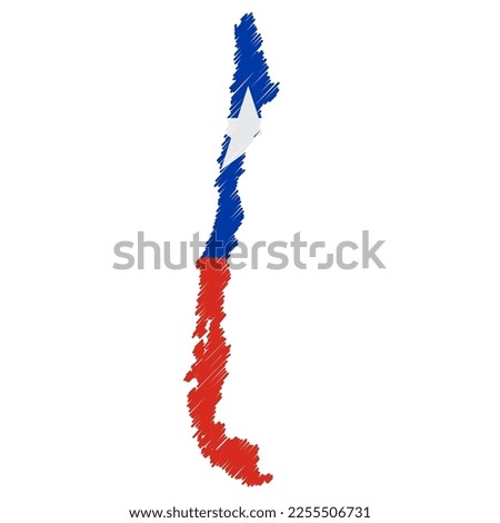 Chile map color hand drawn sketch. Vector concept illustration flag, scribble map. Country map for infographic, brochures and presentations isolated on white background. Vector illustration.