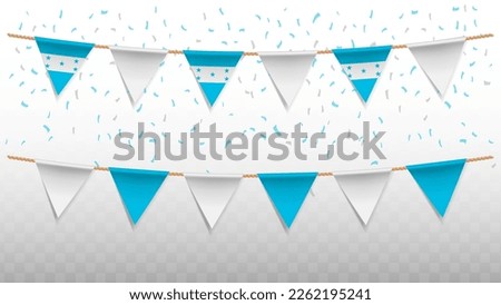 Vector illustration of the country flag of Honduras with confetti on transparent background (PNG). hanging triangular flag for Independence Day celebration.