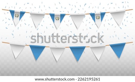 Vector illustration of the country flag of Guatemala with confetti on transparent background (PNG). hanging triangular flag for Independence Day celebration.