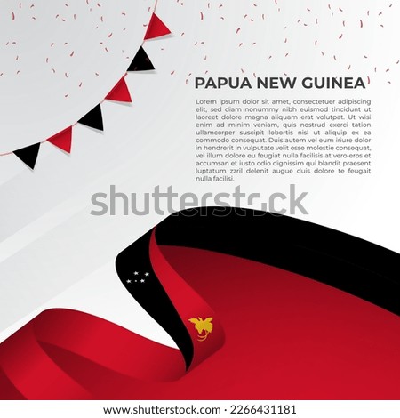 Abstract wavy flag of Papua New Guinea in ribbon style on white background. Design for Independence day, National Day. Vector Illustration
