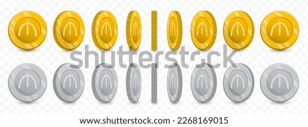 Vector illustration of a collection of Azerbaijani manat currency coins in gold colors and grayscale isolated on transparent background (PNG).
