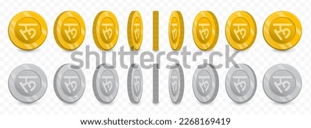 Vector illustration of a collection of Nepalese Rupee currency coins in gold colors and grayscale isolated on transparent background (PNG).