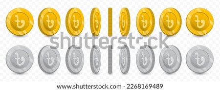 Vector illustration of a collection of Bangladeshi taka currency coins in gold colors and grayscale isolated on transparent background (PNG).