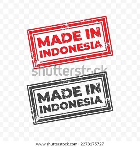 Vector illustration of Made In Indonesia. Red grunge stamp on transparent background(PNG).