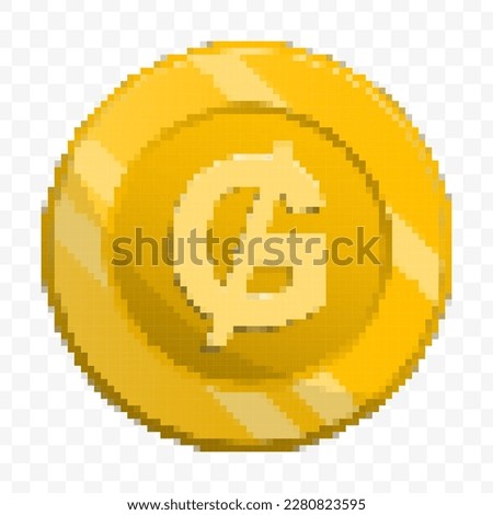 Vector illustration of 8 bit pixel Paraguayan guaraní  currency coin icon. colored vector on transparent background(PNG).