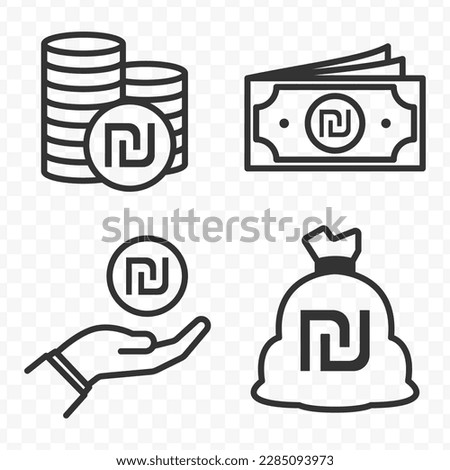 Israeli new shekel icons set money icon vector image on transparent background (PNG).