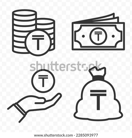 Kazakhstani tenge icons set money icon vector image on transparent background (PNG).