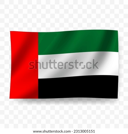 Waving flag of United Arab Emirates. Illustration of flag on transparent background(PNG).