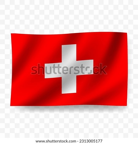 Waving flag of Switzerland. Illustration of flag on transparent background(PNG).