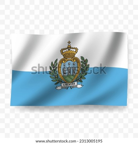 Waving flag of San Marino. Illustration of flag on transparent background(PNG).