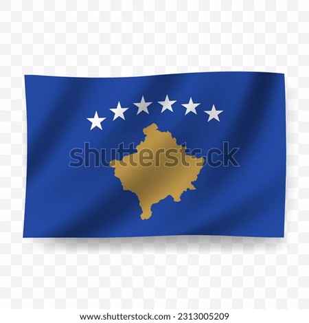 Waving flag of Kosovo. Illustration of flag on transparent background(PNG).