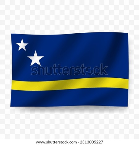Waving flag of Curaçao. Illustration of flag on transparent background(PNG).