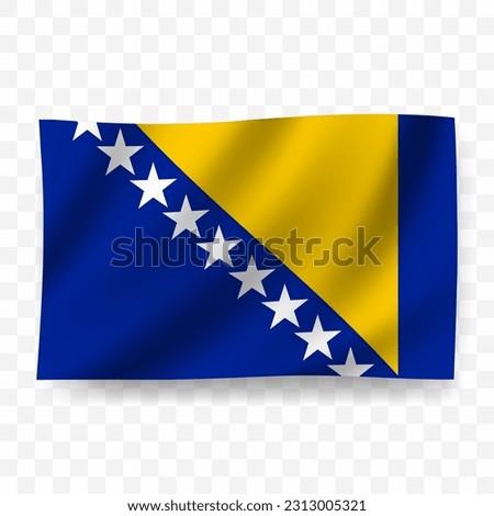 Waving flag of Bosnia-Herzegovina. Illustration of flag on transparent background(PNG).