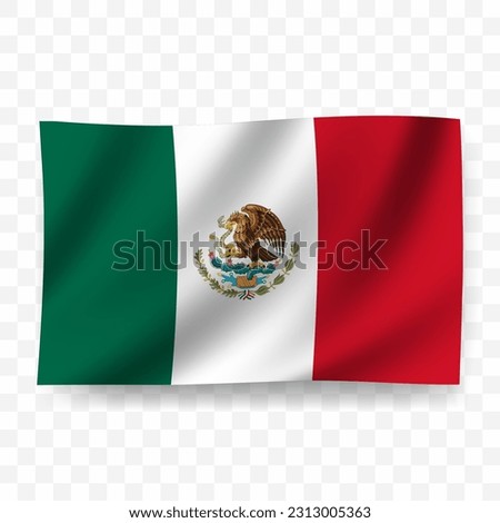 Waving flag of Mexico. Illustration of flag on transparent background(PNG).