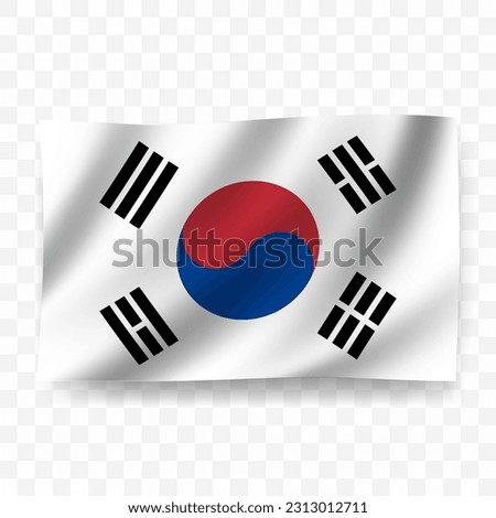 Waving flag of South Korea. Illustration of flag on transparent background(PNG).