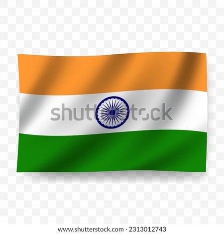 Waving flag of India. Illustration of flag on transparent background(PNG).