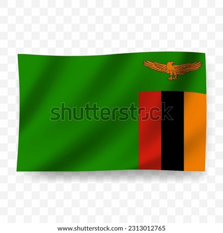 Waving flag of Zambia. Illustration of flag on transparent background(PNG).