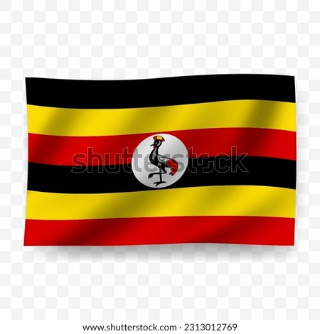 Waving flag of Uganda. Illustration of flag on transparent background(PNG).