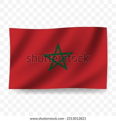 Waving flag of Morocco. Illustration of flag on transparent background(PNG).