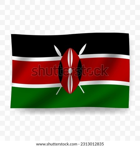 Waving flag of Kenya. Illustration of flag on transparent background(PNG).