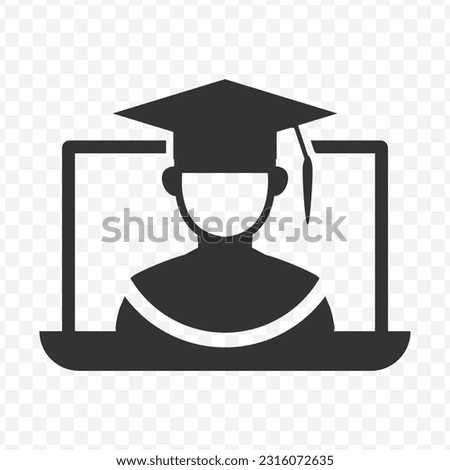 Vector illustration of online graduation icon in dark color and transparent background(PNG).