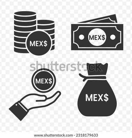 Mexican Peso icons set money icon vector image on transparent background (PNG).