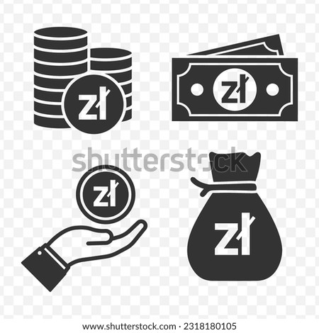 Polish Zloty icons set money icon vector image on transparent background (PNG).