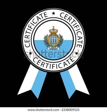 Vector illustration of San Marino ribbon certificate on black background.