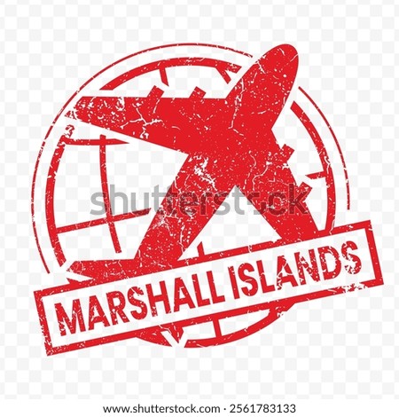 Red aviation stamp of the country of Marshall Islands. Vector illustration with grunge effect on transparent background (PNG).