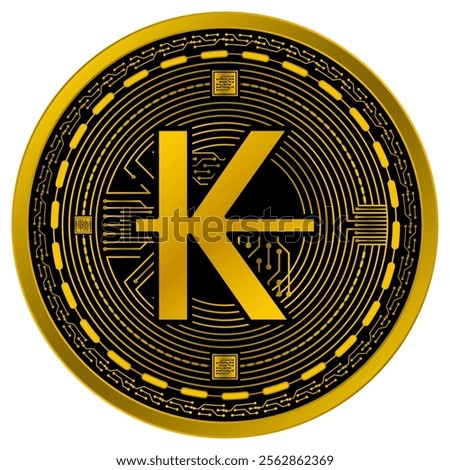 Vector of Kip , Laotian Kip Digital Currency in gold and black colors on a white background.