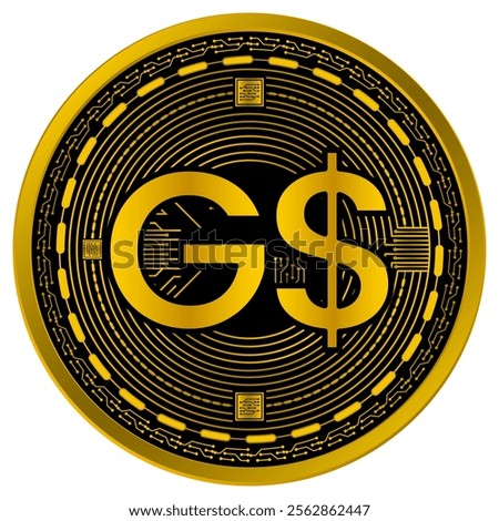 Vector of Guyanese Dollar Digital Currency in gold and black colors on a white background.