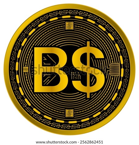 Vector of Brunei dollar Digital Currency in gold and black colors on a white background.