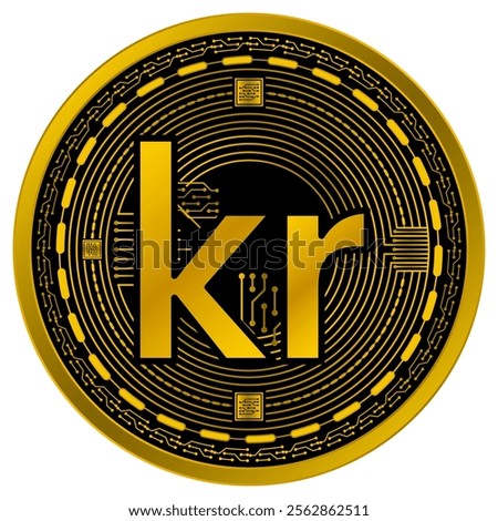 Vector of Danish Krone Digital Currency in gold and black colors on a white background.