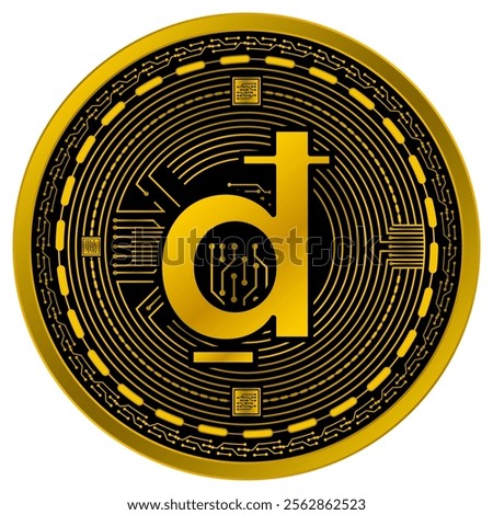 Vector of Vietnamese dong Digital Currency in gold and black colors on a white background.