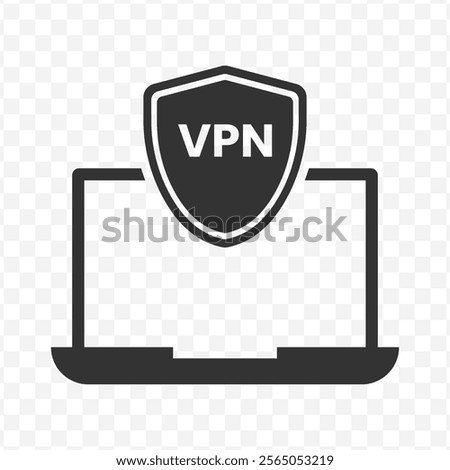 Vector illustration of Laptop VPN icon in dark color and transparent background(PNG).