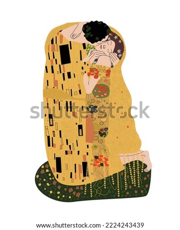 Vector picture of a kiss. A man kisses a woman. The lovers embrace. Print for clothes. Creative print on a T-shirt. valentine's day card
