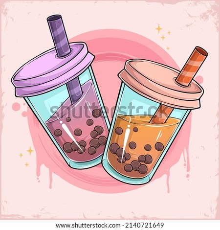 Hand drawn fresh bubble tea  beverage flavors, brown sugar bubble milk tea