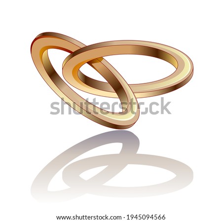 Stylized illustration of love. Two intertwined wedding rings. Abstract geometric surface. 3D objects. Print for logo, fabric, embroidery, decoration, Valentine greeting card.